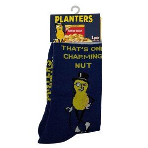 Planters Mr. Peanut Crew Socks “That’s One Charming Nut” Navy Yellow One Size